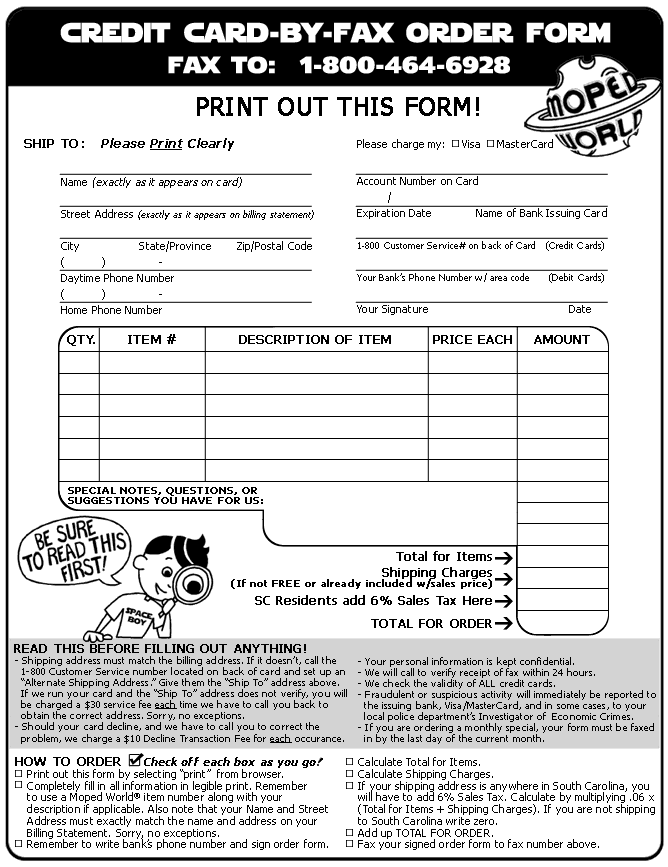 [MOPED WORLD CARD-BY-FAX ORDER FORM]